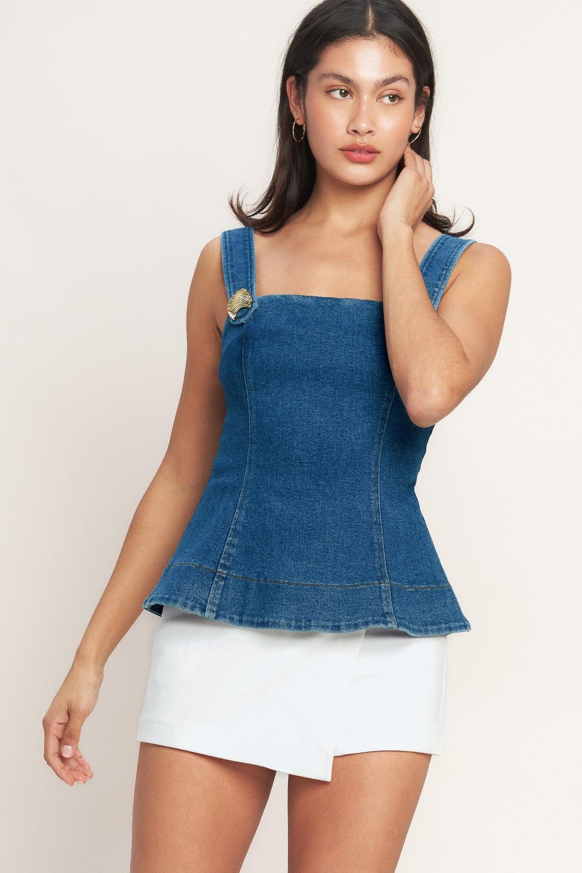 SWEET DENIM PEPLUM TOP
